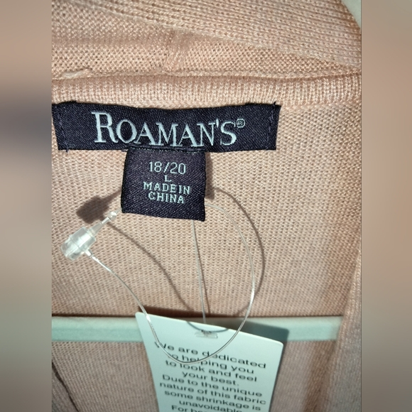 Roaman's (Size L 18/20) Pink Wool Blend LS Open Front Duster Cardigan (NEW-NWT) - Picture 3 of 9